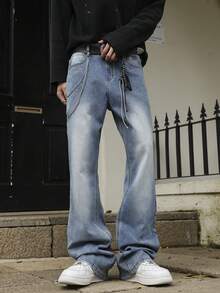 4-Season Men's Stretch Slim Fit Flared Leg Jeans, Y2K American Street Style Denim, Suitable As Gift For Boyfriend/Husband - Blue - View 5