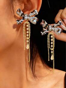 2 件银色蝴蝶吊坠耳环，奢华水钻链流苏耳环，优雅长耳环适合女性日常、节日、派对，新款珠宝礼物 - 多色3 - 查看 6