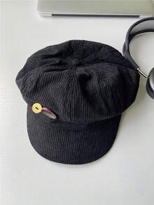 可调节女士帽子，复古棕色，纽扣装饰，百搭，适合秋冬季佩戴 - 彩色 - 查看 8