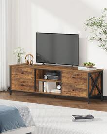 HEXCELEN TV Cabinet With 4 Drawers, TV Stand For TVs Under 65 Inches, With 2 Open Compartments, 40 X 147 X 50 Cm, TV Cabinet For Living Room, Bedroom, Vintage Brown-Black - 鏽棕色 - 查看 2