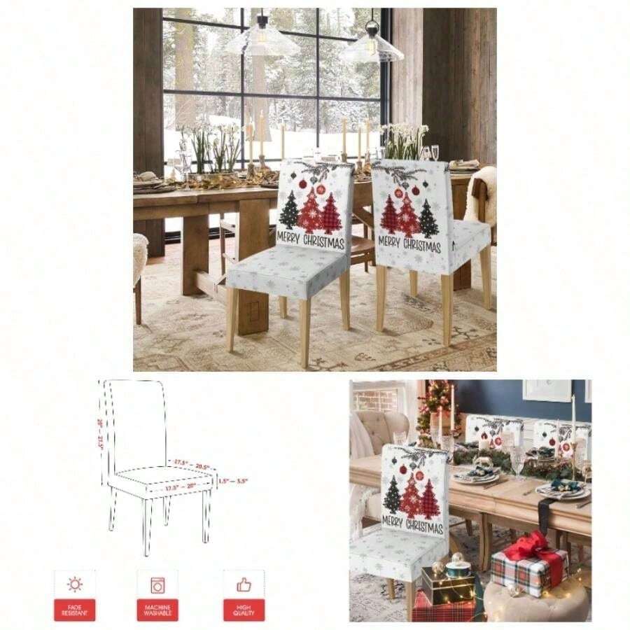 - Juego de 4 fundas para sillas de comedor de Navidad, pinos rojos, elsticas, extrables y lavables, protectores de silla para comedor y decoracin del hogar - Blanco y rojo + 8 - Ver 1