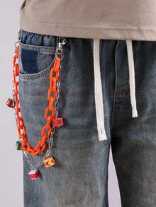 1pc Fashion Personalized Square Pendant Waist Chain, Double Layer Acrylic Hanging Chain, Versatile Jeans Pants Chain - Multicolor - View 3