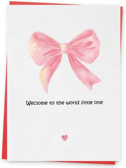New Baby Girl Card – Welcome Baby Greeting Card For Parents – Cute Pink Bow Congratulations Card For Newborn Arrival Baby Shower Pregnancy Gift Or Baby Announcement
