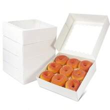 6pcs/Set 8"X8"X2.5" & 10"X10"X2.5" White Pie/Cookie/Donut/Cake Boxes With Window, Suitable For Parties And Various Occasions - Multicolor - View 5
