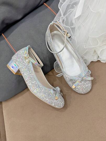 1 Pair Round Toe High Heel Shoes, Suitable For Parties, School, Everyday Wear, All Occasions