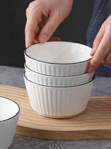 4/2pcs Ceramic Vertical Striped 5-Inch Bowls, Simple Black Rim Handmade Ceramic Dinnerware, American Style Round Rice/Dessert Bowls, Suitable For Home Kitchen, Dining Room Gatherings, Kitchen Supplies, Oven And Microwave - Multicolor - View 11