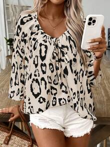 KeKe Bloomly Women's Fashionable Leopard Print Loose Fit Blouse, Versatile For Commuting, Dating, Party, Beach, Vacation - Black and White - View 5