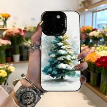 Cubierta de teléfono con diseño de árbol de navidad nevado blanco y verde para iPhone 14 Pro Max funda protectora con estampado invernal ideal para temporada festiva Aplicable a los teléfonos de la serie Apple y Galaxy - Blanco - Ver 1
