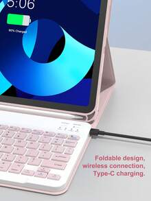 PU皮革键盘保护套，带可拆卸无线键盘、150mAh电池和Apple Pencil收纳槽，兼容iPad（A16）第11/10代、第7/8/9代，iPad Air第4/5代（M2 2024/M3 2025），iPad Pro 11英寸（2018/2020/2021/2022），粉色 - 粉色 - 查看 5