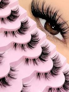 Rikuaild 7 pares de nuevas pestañas de ojo de gato naturales, de banda transparente, con extremos alados que alargan los ojos, pestañas postizas de visón sintético para maquillaje - Pestañas Ojos de Gato - Ver 2