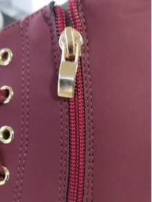 女款铜扣6孔短靴，宽绑带设计，时尚高跟厚底系带踝靴，圆头款式，适合春夏秋冬。（尺码偏小，建议订购大一码）材质比较硬挺不易变形，前脚掌较宽者建议订购大两码。