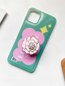 1pc Metal & Pearl Flower Decor Luxury Desk Slouchy Phone Holder, Extendable Phone Stand Compatible With IPhone, Android Phone, Gift For Birthday, Family, Friends Gifts Birthday Push-Pull Phone Grip - Multicolor - View 4