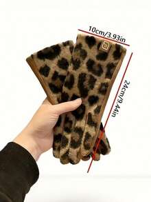 Winter And Autumn Fashion Leopard Print Gloves For Cycling, Women's Warm Outdoor Riding Gloves, Motorcycle Gloves With Thick And Warm Thermal Lined, Soft And Personalized Leopard Print Patterned Fingerless Gloves, With A Plush Insulation Layer. These Are Winter Gloves For Outdoor Activities, Simple Yet Fashionable Touchscreen Gloves, Capable Of Effectively Resisting The Cold. - Multicolor - View 3