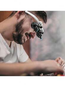 Head-Mounted LED Magnifying Glass With 3 Lens Options – High Power Dual-Eye Magnifier For Precision Work, Jewelry Repair, Reading, Crafts & Model Building - White - View 3