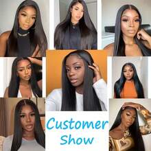 Wear & Go Bone Straight Lace Front Wigs 5x5 Glueless Wig Human Blended Hair 13x4 HD Transparent Lace Front For Women Glueless Brazilian Virgin Hair Lace Frontal Wig 200% Density Pre Plucked With Baby Hair Hairline - Natural & Black - View 7