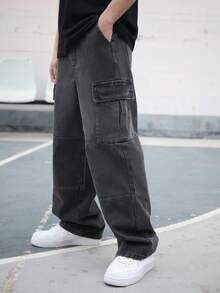 Logeqi® Jeans Vaqueros Azules Lavados De Moda Para Hombre - Negro - Ver 6