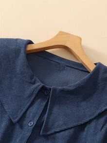 大码女式复古灯芯绒翻领宽松单排扣长袖连衣裙开衫，冬季服装，女士冬季外套