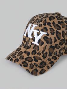 DareSee 1pc Women's Leopard Print Baseball Cap NY Logo, New York, Outdoor Adjustable Sun Protection Casual Hat, Suitable For Spring, Autumn Trips, Beach, Party Gifts Music Fest - Multicolor - View 3