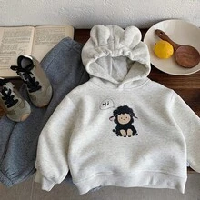 2-5岁男童连帽卫衣，2025冬季新款，加厚抓绒带耳朵设计