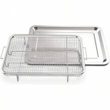 Large Stainless Steel Air Fryer Basket 39.6 X 29.5 Cm With Crisper Tray Silver Large - Silver - View 1