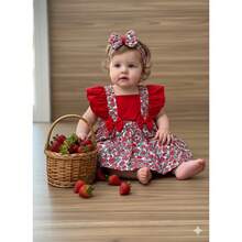 Baby Girl's Overalls Skirt Strawberry Print With Decorative Bows Includes Headband Charming Delicate Clothing For Parties Outings Birthday Gift Smash The Cake Rehearsal Summer Instagrammable Look Stylish Set Creative Charming Soft Fresh Comfortable Elegant Differentiated Exclusive Piece Modern Full Of Personality Opening Adjustable Back Closure Tie Impeccable Finish Reinforced Stitching Ruffles Wide Straps Marked Waist Flared Skirt Light Fit Neat Details Ideal Composition Special Productions Preserving Movement Practicality Ease Of Use Visual Graceful Colorful Soft Inspiring Style Child Fashionista Versatile Unique Occasions Perfect Gift Composing Photos Unforgettable Moments Sophistication Joy Affection Affection Created Thinking Comfort Development Mother Daughter Connection Wardrobe Charming Inspiration Sweetness Purity Magic Shine Clothing Love