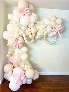 102pcs White Flower Arch Kit, Includes White Latex Balloons And Pink Magic Balloons Forming Bows, Suitable For Wedding, Engagement, Bridal Shower, Birthday, Baby Shower Party Decoration, Tea Party Themed Photography Props - Multicolor - View 4