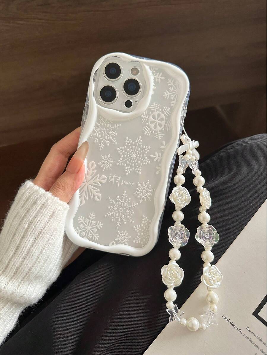 冬季奶油色纹理波浪边亮面喷漆防摔手机壳，搭配手工串珠手链配件，兼容 17 Pro/17 Air/17/17 Pro Max/16/11/16 Pro/16 Plus/16 Pro Max/16 e/15 Pro Max/13/14/12/XS/XR/7G/8P、Galaxy 11/12 Pro/12/12 X/13 Pro/14 Pro/15 Pro、Redmi 10/9/Note9/12c/Note11 Pro/Note8 Pro