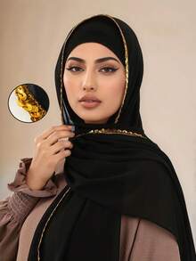 1条奢华金色刺绣装饰黑色头巾,优雅复古风格女士头巾,时尚披肩围巾,适合休闲聚会、旅行装扮等场合。 - 彩色 - 查看 9