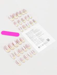 Bộ 30 miếng dán móng tay acrylic hình oval/kiểu Pháp ngắn, họa tiết hoa, vừa vặn hoàn hảo. Bộ dụng cụ làm móng bao gồm 1 lọ sơn gel và 1 dũa móng, phù hợp cho nữ giới sử dụng hàng ngày khi đi làm, học tập và gặp gỡ, cũng thích hợp cho các bữa tiệc, lễ hội và sử dụng hàng ngày vào mùa thu/đông. - Nhiều màu - Xem 2