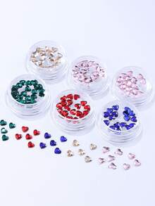 6 cajas de decoraciones de uñas con forma de corazón, accesorios de arte de uñas de resina clara y colorida con forma de corazón dulce, decoraciones para fiestas de San Valentín y Año Nuevo, suministros de arte de uñas para damas y niñas