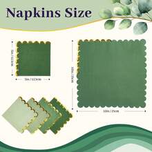 Green Cocktail Napkins With Gold Foil Scalloped Edges, 5 X 5 Inch Party Napkins Disposable Thick Paper For Wedding Dinner Birthday, Shower Dinner Lunch Supplies