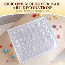 1个3D美甲硅胶打印模具，美甲工具，多功能美甲硅胶模具，五角星、心形和星形图案设计，适合日常美甲趣味图案装饰，打造精致美甲，理想礼物 - 彩色 - 查看 7