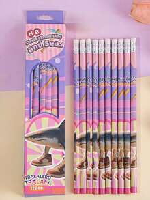 12pcs Cartoon Shanhaijing Series HB Pencils, With Built-In Erasers, Creative Patterns, Easy To Sharpen, Comfortable Grip, Smooth Writing, Student Drawing & Daily Use Pencils - Multicolor - View 8