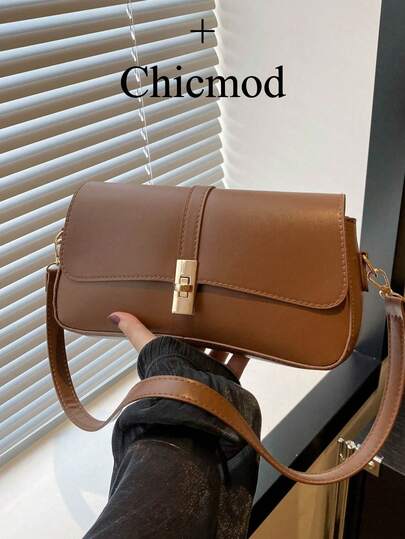 女士复古仿油皮翻盖装饰单肩腋下包，适合约会、郊游、派对，适合购物、钱包、购物、年轻女性、大学生、新人、白领。非常适合办公室、大学、工作、商务、通勤、户外活动、旅行和郊游