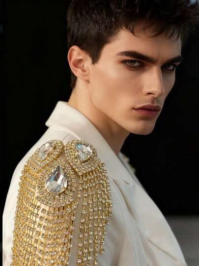 Large European And American Accessories With Water Drop Tassel Diamond Flower Diamond Button DIY Suit And Evening Dress Shoulder And Chest Pin Claw Chain Jewelry Accessory,Cross-Border Wholesale Crystal Shoulder Chain Tassel Epaulet Accessory Evening Dress Accessory Stage Outfit DIY Jewelry