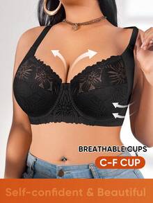 MEIYATING Große Größen Damen Blumen Spitze Unterbügel-BH, sexy Dessous mit Lift und atmungsaktivem leichtem U-Rücken