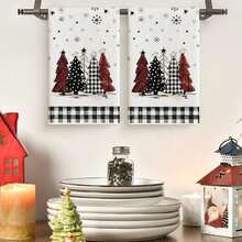 1/2Pcs Buffalo Plaid Christmas Towels - Santa Claus Tree Themed Kitchen Dish Towels 16x24 Inch, Holiday Bathroom Home Decor For Christmas Cooking Baking Seasonal Decoration - Multicolor - View 4