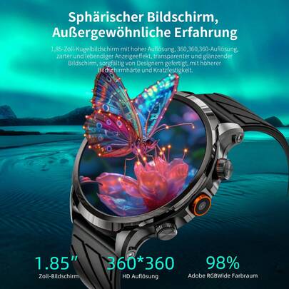 LOKMAT APPLLP 8 PRO Smartwatch 1.95 Zoll HD großer runder Bildschirm HD-Kamera Herzfrequenz Blutsauerstoff Atmung Gesundheitsfunktionserkennung SIM-Karte kann eingelegt werden WiFi-Internetzugang APP-Download Android-System 8.1 Unterstützt GPS/Beidou/Granus/AGPS/LBS/WIFI