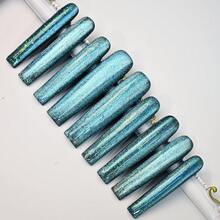 Premium Handmade Cat Eye Long Square Press On Nails, Magnetic Shimmer Gradient, Galaxy Effect Nail Set, Party, Night Glam Summer - 藍綠色 - 查看 3