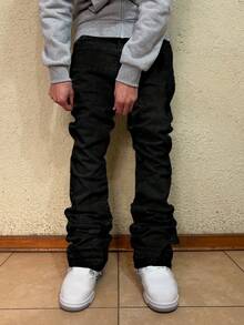 leev 修身弹力牛仔裤，百搭街头风修身水洗棉质喇叭裤