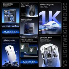 ATTACK SHARK Tri-Mode Wireless Gaming Mouse 25000 DPI, 62g Ultra-Lightweight RGB Mouse With Wired/2.4G/Bluetooth, Broadcom BK52820 Chip, Omron Switch 100 Million Clicks, 500mAh Battery, Adjustable DPI For PC Gamer - Multicolor - View 2