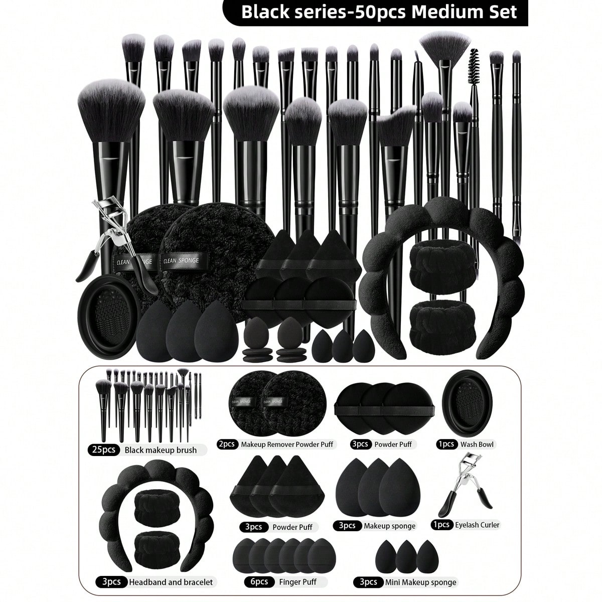 Juego de 25/50 piezas de brochas de maquillaje sintéticas de función completa, cerdas de fibra ultra suave, incluye brocha para base, brocha para po