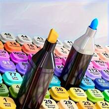 168色双头酒精性美术马克笔,双头水彩马克笔套装,动漫绘画笔,用于绘画和勾线,永久性马克笔,含无色调和笔,微型笔尖,马克笔袋,适用于成人涂色、高光、插画、动漫设计、艺术素描绘画马克笔套装(包装随机) - 彩色 - 查看 9