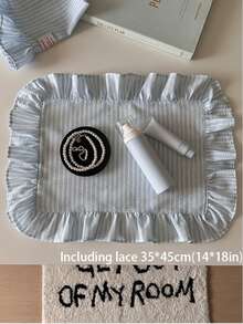 1件/2件/6件装韩式ins风蓝白条纹荷叶边餐巾，法式荷叶边餐垫，清新餐桌布 - 彩色 - 查看 4