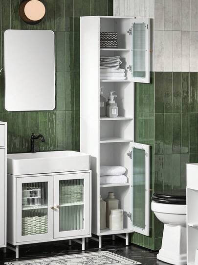 SoBuy BZR118-W Tall Cabinet Bathroom Cabinet Bathroom Cabinet Narrow Bathroom Shelf Bathroom Cabinet Bathroom Furniture White WHT Approx. 30x171x30cm Home Bathroom Decor Bathroom Organizer SummerBathroom Accessories