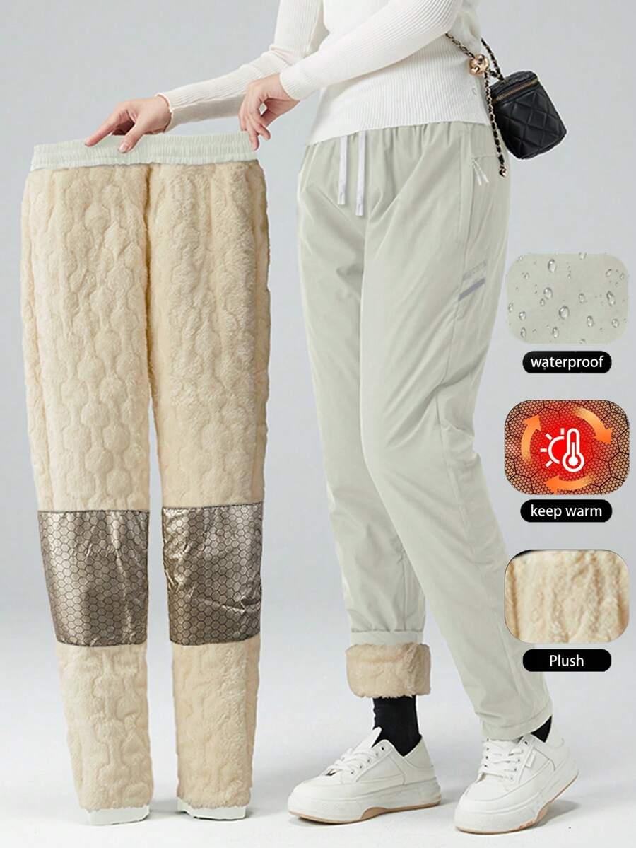 女士保暖防水防风滑雪裤，户外雪裤，冬季保暖徒步裤紧身裤 - 白色 - 查看 1