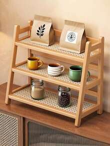 Estante de almacenamiento de 2 niveles para estación de café, soporte de bambú para tazas de encimera, estante de cocina, accesorios para barra de té y café, estante para matcha, exhibidor de tazas, estante para condimentos, adecuado para sala de estar, cocina, estudio, dormitorio y baño - color madera - Ver 7