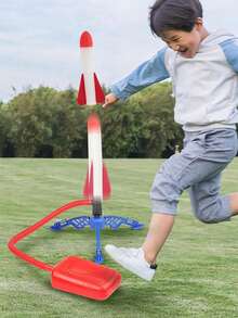 Kids Outdoor Foot-Powered Rocket Launcher Toy Set, Funny Competitive Who Can Launch Higher