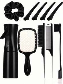 1 قطعة/10 قطع مجموعة فرشاة شعر بتدرج اللون مفرغة، تشمل 1 قطعة زجاجة رذاذ ضغط عالي سعة 200 مل، 3 قطع فرش تصفيف الشعر لتجذير الحجم، تنظيف الحواجب والخط الشعري، 1 قطعة كعكة شعر كبيرة و 4 قطع مشابك شعر للجبهة، مناسبة للصالون والحلاقة والمنزل والسفر، تناسب جميع أنواع الشعر واحتياجاته، لإنشاء تصفيفات شعر أنيقة - متعدد الألوان - مشاهدة 2