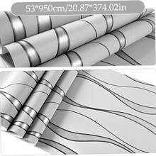 1卷现代3D波浪条纹自粘墙纸 - 可移除纹理墙纸，可撕贴，适用于客厅、卧室、餐厅、酒店、商店 - 灰色中性设计，高品质耐用材料，卧室墙纸 | 现代风格 | 纹理墙纸，墙面墙纸 - 灰色 - 查看 4